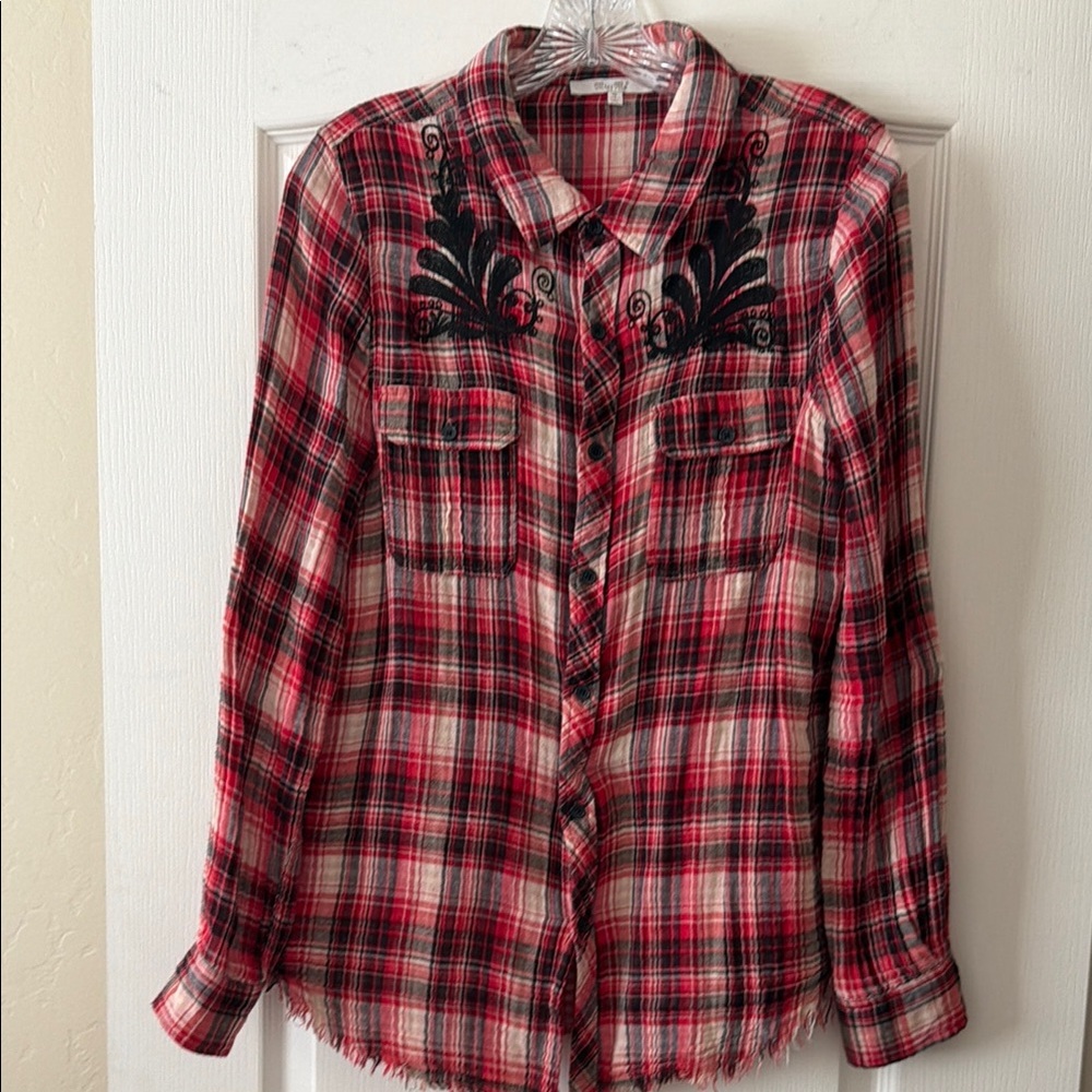 Red and Black Plaid Button-Up Shirt